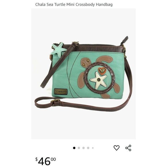 Sold Out CHALA Cute 3D Turtle CROSSBODY Purse w/Adj Strap & Star Zipper Pull 6x8 - Picture 7 of 8